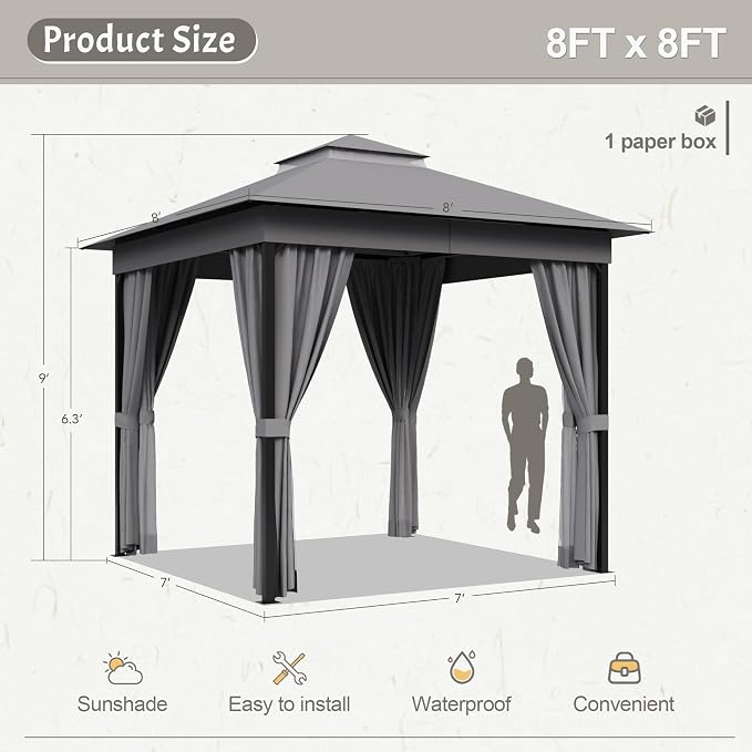 Devoko Outdoor Gazebo for Patio 8'x 8' Heavy Duty Metal Frame Canopy - Image 4