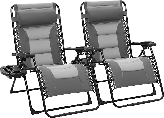 JEAREY Oversized Padded Zero Gravity Chairs Set of 2, Folding Lounge Chair by JEAREYOutdoorsCollection