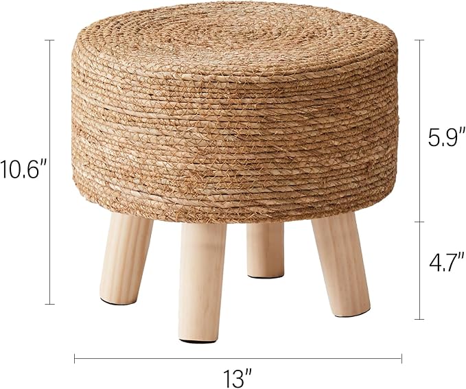 Cpintltr Foot Stool Natural Seagrass Hand Weave Poufs Round Ottoman - Image 3