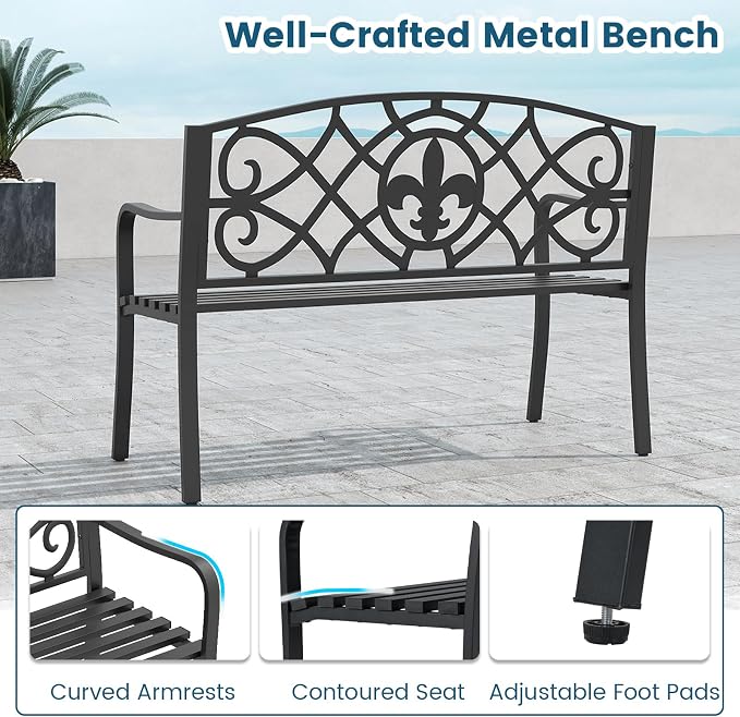 Tangkula Metal Outdoor Garden Park Bench, 50.5 Inch Metal Slatted Loveseat - Image 6