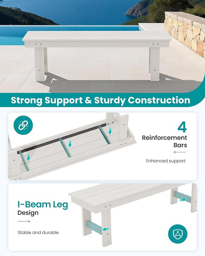 SERWALL 2-Person Outdoor Bench Backless, HDPE Outdoor Benches Weatherproof - Image 5
