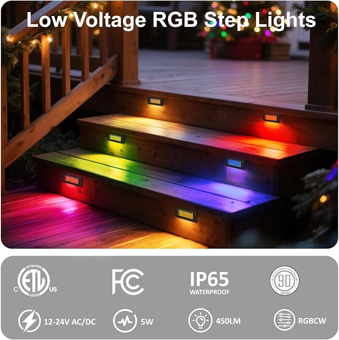 Outdoor Stair Lights, 5W 8.7" 12V LED RGB Color Changing Low Voltage Under Deck - Image 2