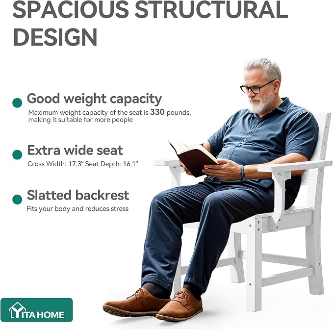 YITAHOME HDPE Chairs Set of 2, Sturdy Patio Chair w/Max Bearing 330 LBS - Image 4
