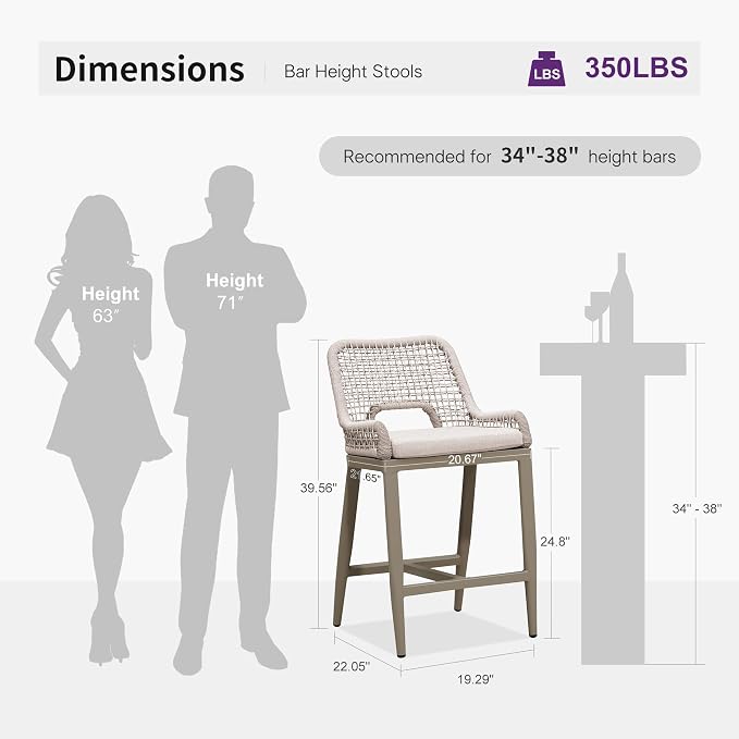PURPLE LEAF Counter Height Bar Stools Set of 4 Outdoor Bar Chair - Image 2