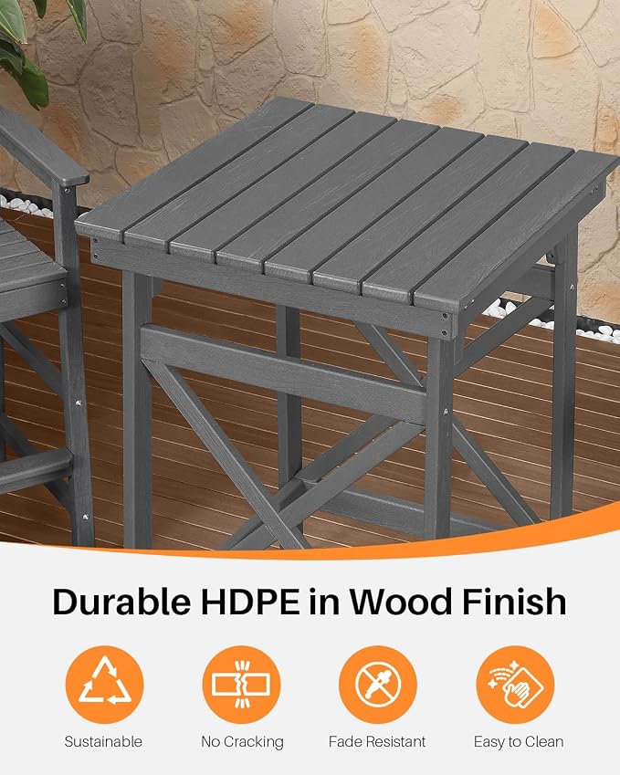 3-Piece Adirondack Chairs and Table Set, HDPE Patio Bar Sets, All Weather - Image 5