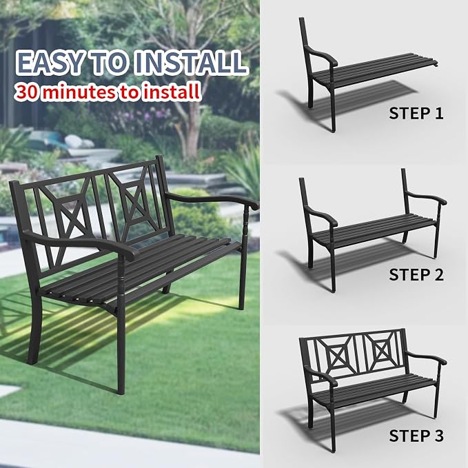 SHGJ&SOFT Outdoor Bench, Garden Bench, Outdoor Metal Frame Patio Park Bench - Image 4
