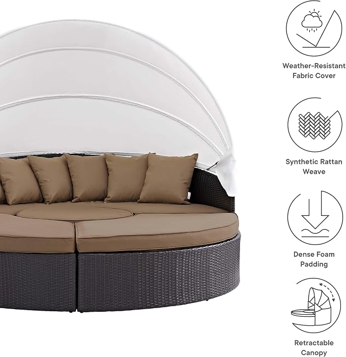Modway Convene Wicker Rattan Outdoor Patio Retractable Canopy Round Poolside - Image 3