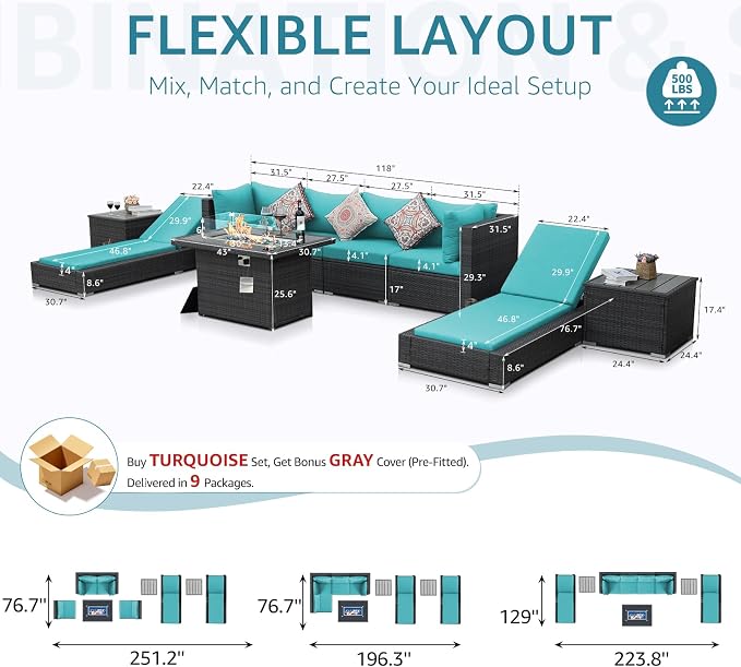 NICESOUL 9 Piece Outdoor Patio Furniture Set - Image 6