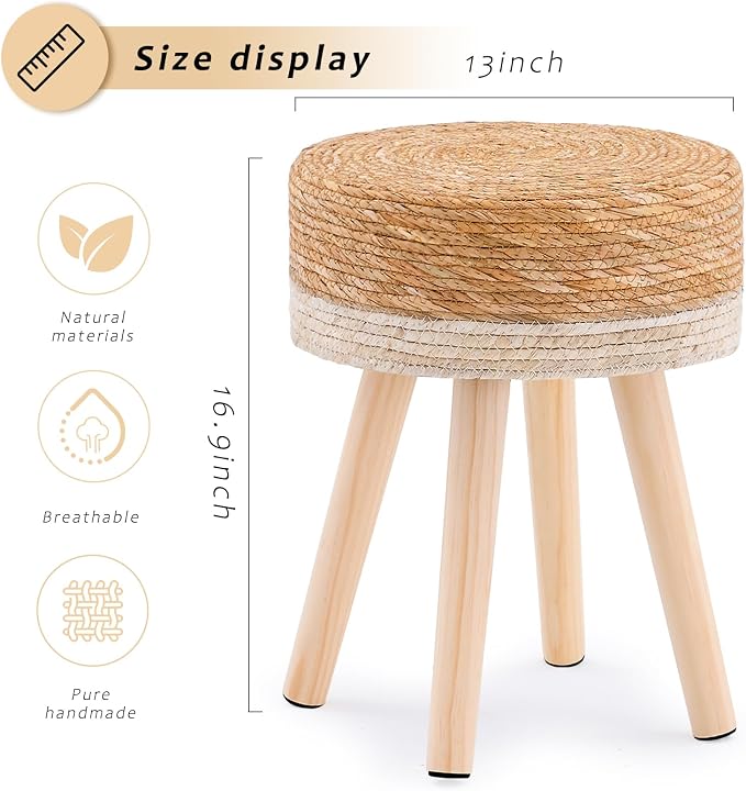 Handwoven Outdoor Ottoman, Water Hyacinth Pouf Round Patio Footstool - Image 2