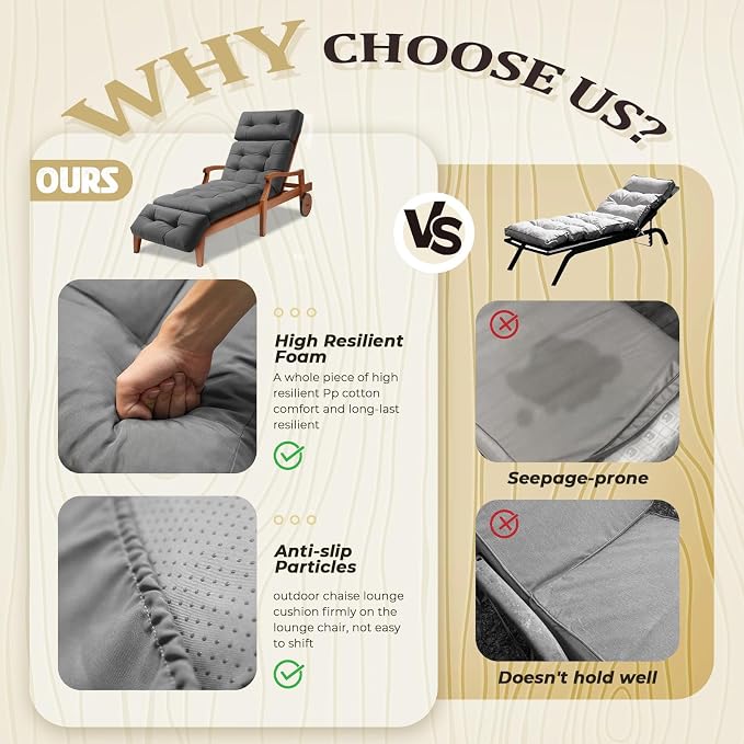 Outdoor Chaise Lounge Cushion Waterproof, 74.4x22x4.7 Inch Oxford Fabric - Image 4