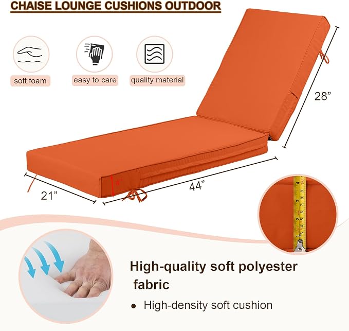 Chaise Lounge Cushions Outdoor Set of 2, Waterproof & Fade Resistant Patio - Image 4