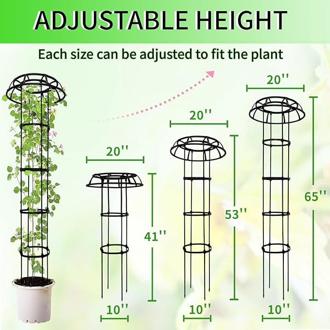 65-Inch Garden Trellis for Climbing Plants, Heavy-Duty Metal Obelisk - Image 2