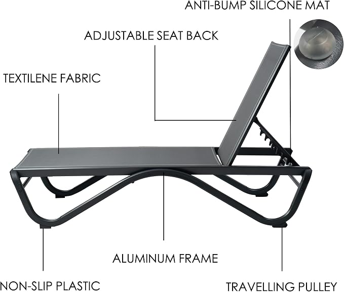 Kozyard Outdoor Chaise Lounge Chair, Full Aluminum Frame, Adjustable Reclining - Image 6