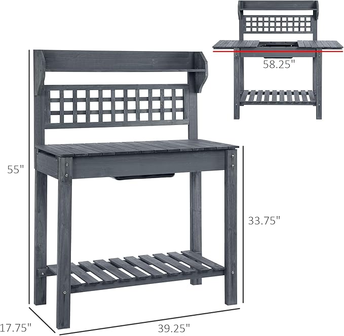 Outsunny Outdoor Potting Bench Table, Wooden Workstation - Image 7