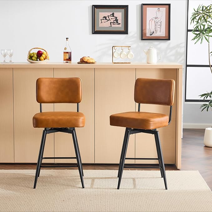VINGLI Counter Height Swivel Bar Stools Set of 2, Upholstered PU Leather - Image 8