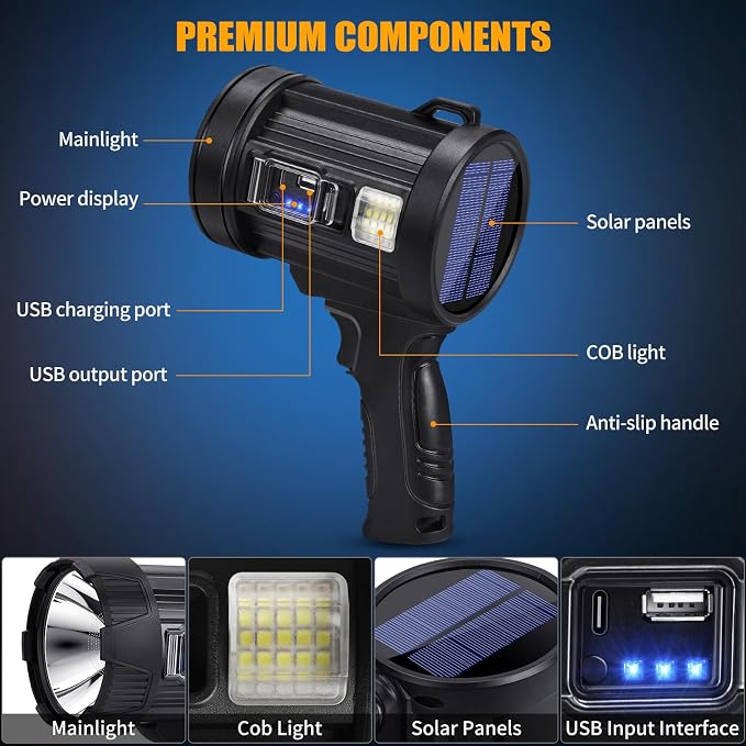 Rechargeable Spotlight, 99000 Lumens Bright LED Spotlight Flashlight, Long - Image 8