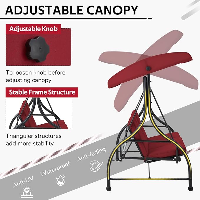 U-MAX Porch Swing with Cover, Patio Swing with Adjustable Backrest&Canopy 3 - Image 4