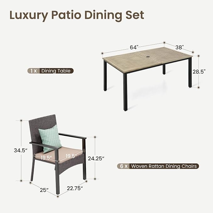 PHI VILLA 7 Pieces Patio Dining Set - Image 9