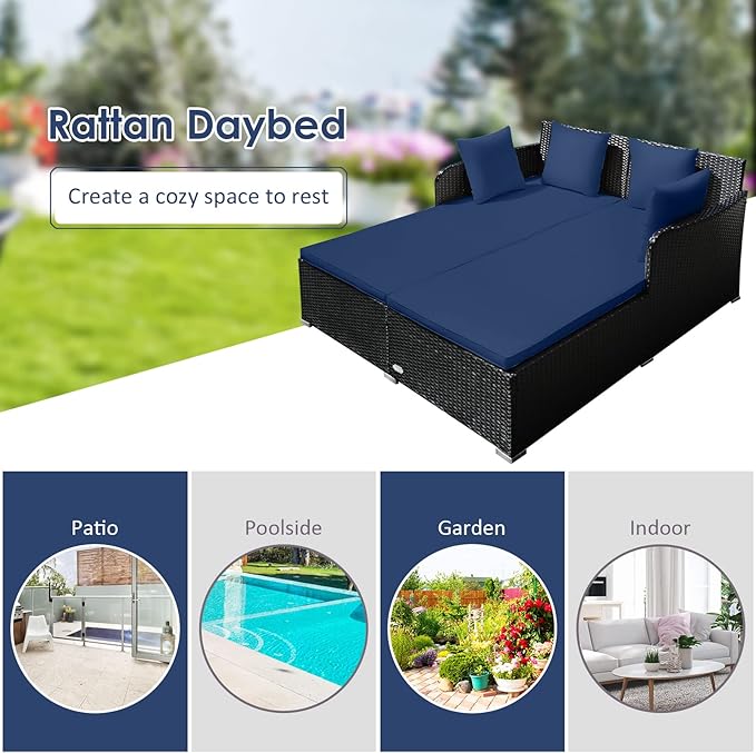 RELAX4LIFE Rattan Patio Outdoor Daybed, Wicker 2-Person Sunbed Loveseat - Image 6