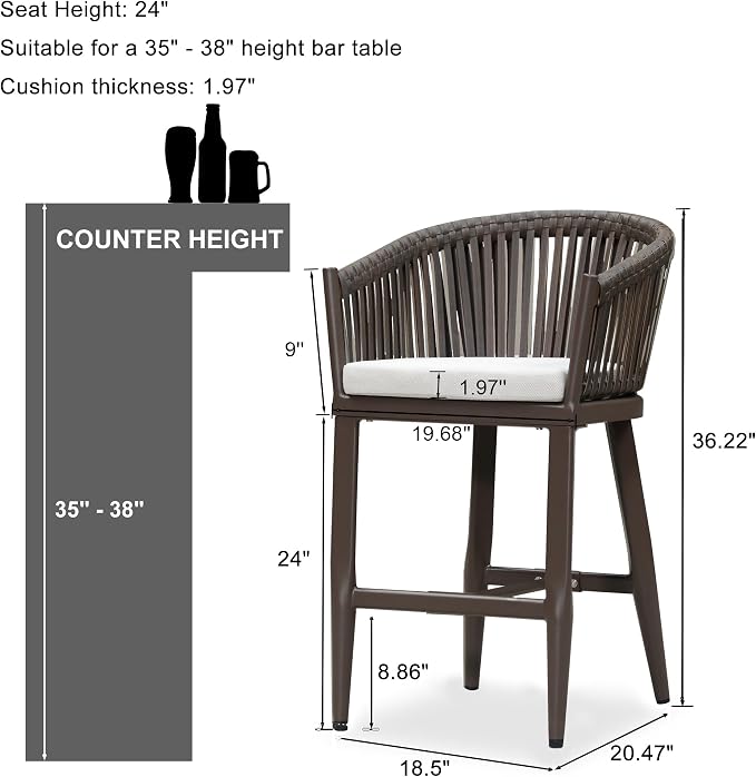PURPLE LEAF Outdoor Counter Height Bar Stools Set of 2 Patio Metal Modern - Image 2
