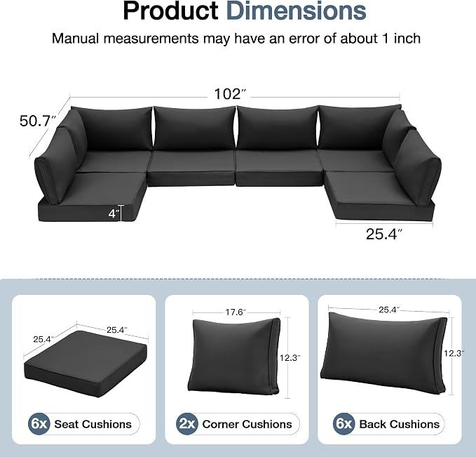 HOMREST Replacement Cushions for Outdoor Furniture, 25x25 Inch 14-Piece Patio - Image 3