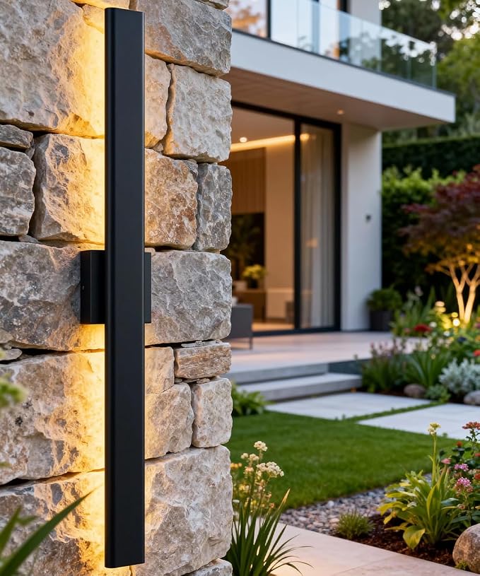 Aipsun 2 Packs Outdoor Wall Sconce, 3000K 4000K 6000K, 31.5in Modern Black - Image 2