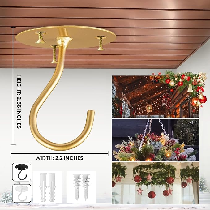 Ceiling Hooks for Hanging Plants- 4pcs 2.56 inches Heavy Duty Powder Coated - Image 7