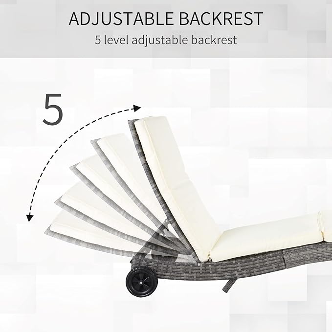 Outsunny Wicker Chaise Lounge Chair Outdoor PE Rattan Cushioned Patio Sun - Image 5