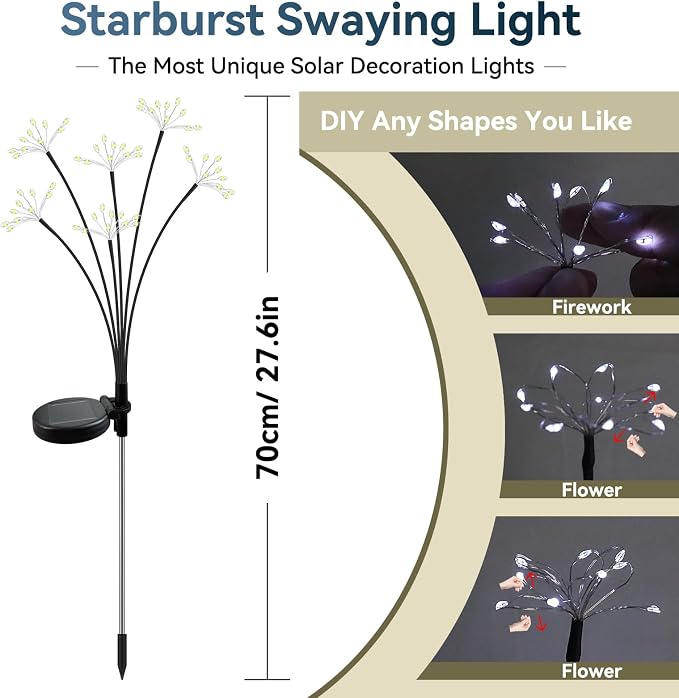 Solar Garden Lights 2 Pack Waterproof Swaying Starburst Light Solar Outdoor - Image 2