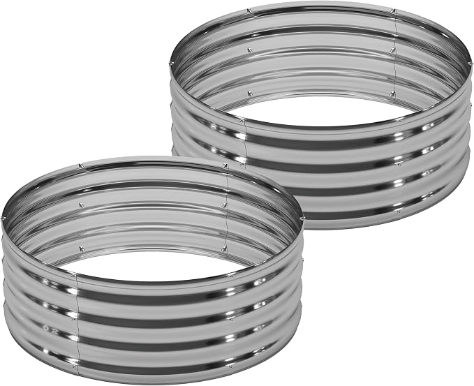 2PCS 3x3x1FT Galvanized Raised Garden Bed Kit, Vegetable Boxes-Round Metal by DIIYIV