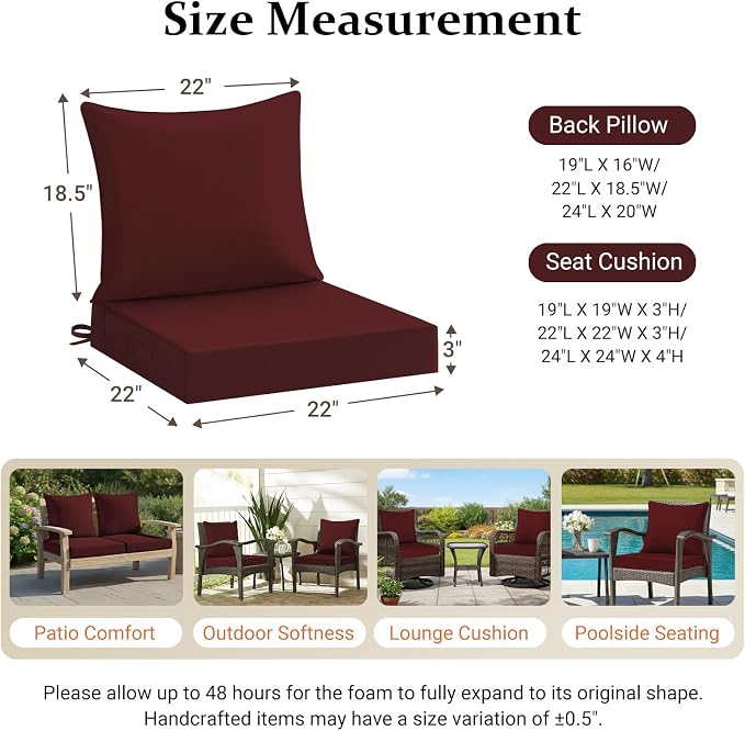 downluxe 22x22 Outdoor Chair Cushions, Waterproof Fade Resistant Patio - Image 7