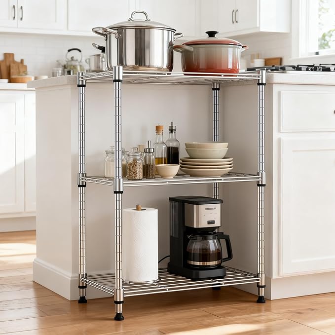 450 lbs Wire Storage Shelving 3-Tier Utility Shelving Unit Steel Organizer Wire - Image 6