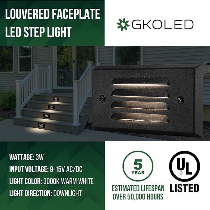 GKOLED 6 Pack Low Voltage LED Stair Light, Surface Mount Outdoor Step Lights - Image 2
