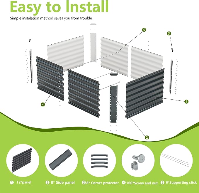 4x2x2FT Galvanized Raised Garden Bed, Galvanized Planter Boxes Outdoor - Image 3
