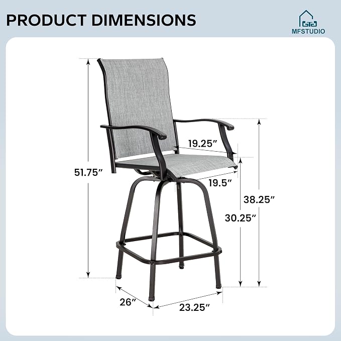 MFSTUDIO Outdoor Bar Stools Set of 6, Swivel Bar Height Patio Chairs Outdoor - Image 7