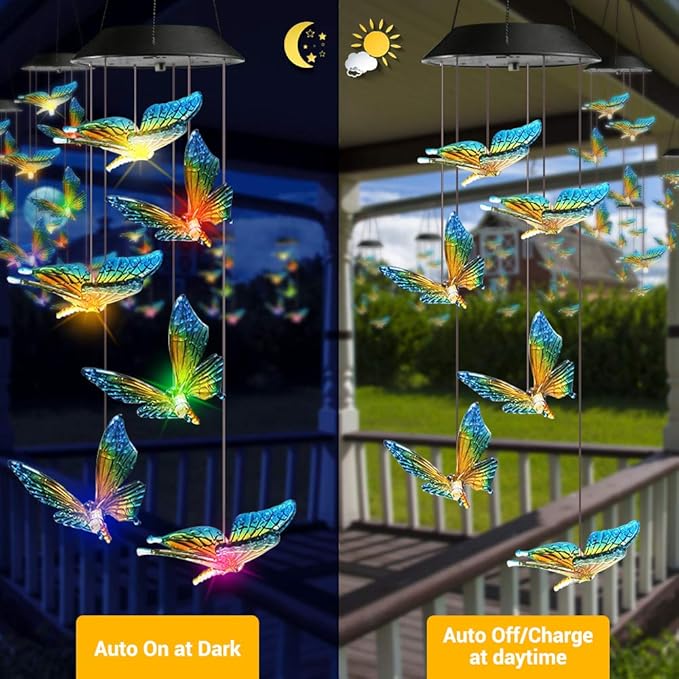 Toodour Solar Wind Chime, Color Changing Wind Chimes Butterfly, LED Decorative - Image 4