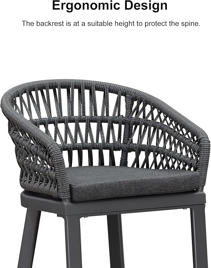 PURPLE LEAF Outdoor Rattan 24" Counter Height Bar Stools Chair Set of 2 - Image 7
