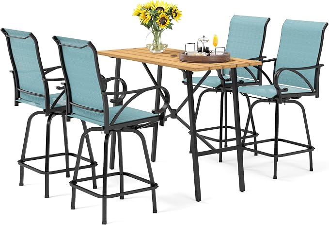 PHI VILLA 5 Piece Patio Bar Height Dining Set, Outdoor High Top Patio Table and by PHIVILLAThepioneerofcomfortablehouseholdsupplies