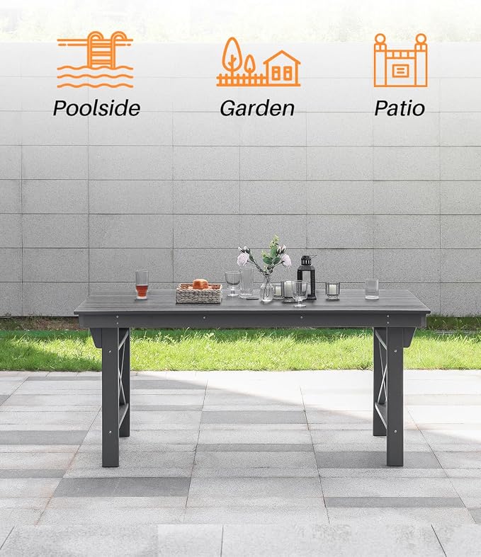HDPE Outdoor Dining Table, 66.9” Rectangle Patio Dining Table - Image 7