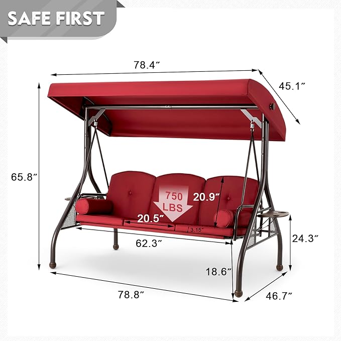 HOMREST 3 Seat Outdoor Porch Swing - Image 7