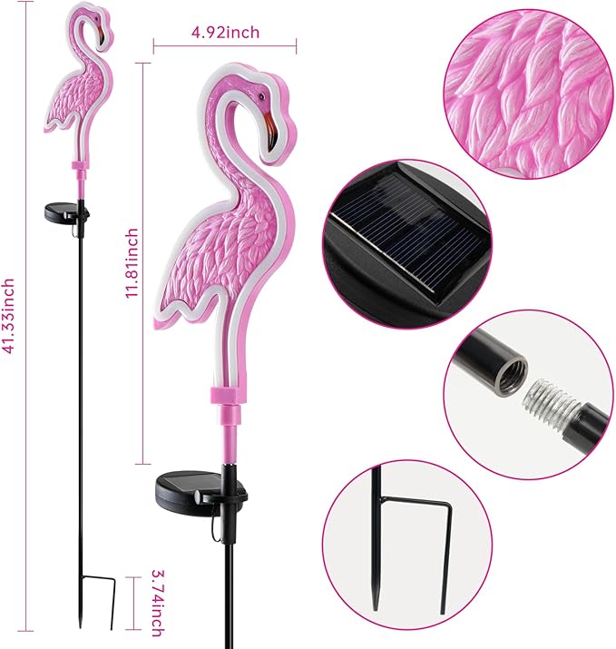 Flamingo Solar Lights Outdoor Decor, Solar Pink Flamingos Outdoor - Image 2