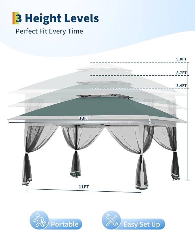 Canopy Tent 13x13 ft, Pop Up Gazebo One-Push Setup - Image 3