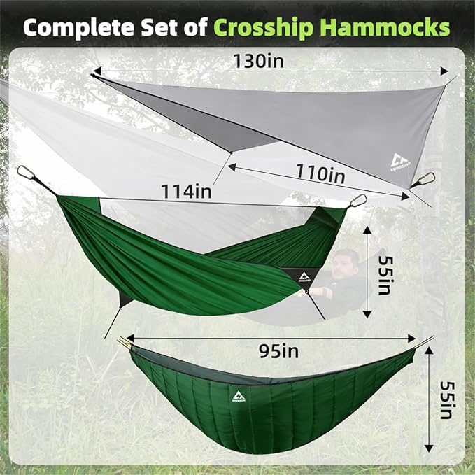 Camping Hammock with Mosquito Net & Hammock Underquilt and Rain Fly Tarp - Image 2