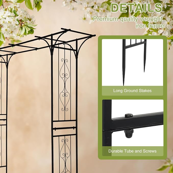 Outvita 7Ft Garden Arch Arbor, Steel Frame Stand Trellis, Arbour Archway - Image 4