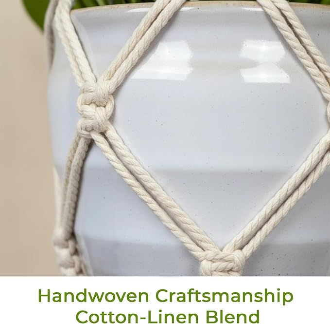 Macrame Plant Hanger, Wood Beads Cotton Hanging Planter Holder - Image 9