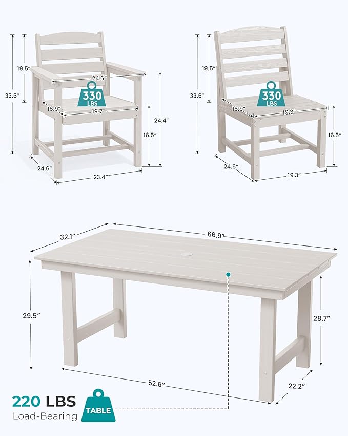 SERWALL Patio Dining Sets for 6 Person, HDPE Dining Set - Image 2