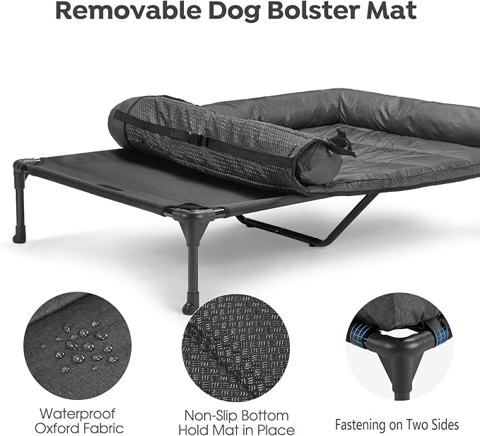 Veehoo Cooling Elevated Dog Bed Add Removable Waterproof Bolster Cushion Mat - Image 4