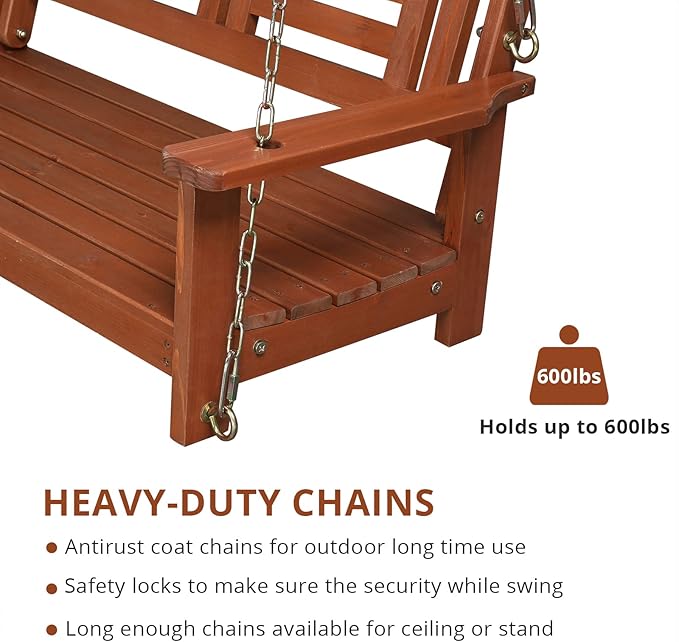 Outvita Porch Swing, Room 600lbs Capacity Fir Wood - Image 3