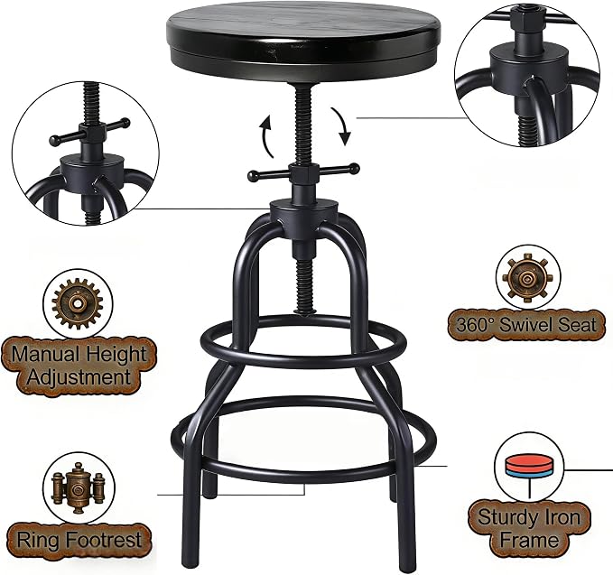 LOKKHAN Vintage Industrial Bar Stool - Image 4