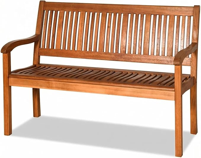 COSTWAY Wooden Bench Outdoor, Curved Armrest & Backrest, Sturdy Outdoor Wood by COSTWAY